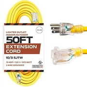 Iron Forge Cable 10 Gauge 50 Foot Yellow 1 Outlet Lighted Outdoor Extension Cord